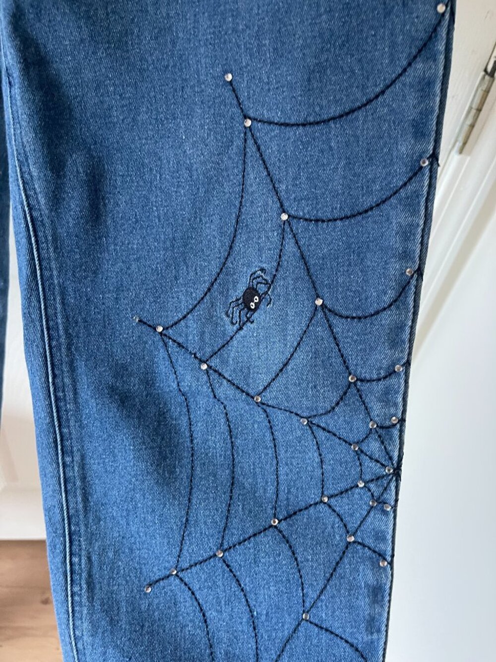 VTG Quacker Factory Halloween Spider Web Rhinestone Jeans Sz 14 High Rise - Picture 5 of 6